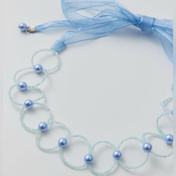 Urban Outfitters Jewelry - Urban Outfitters Aqua Blue Beaded Ribbon Choker Wrap Necklace